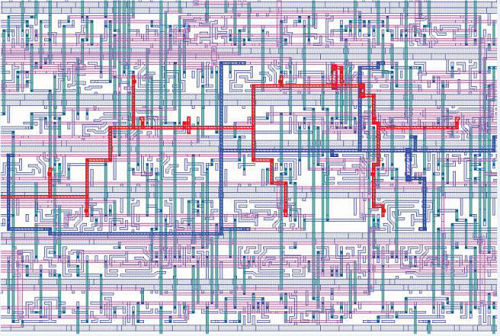 Electronic systems failure analysis image of CAD layouts for FIB circuit edits from EAG Laboratories