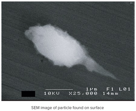 표면에 발견 된 입자의 SEM 이미지