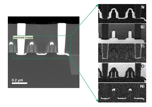 Figure 3 Individual elemental distribution maps for N, Si, Ti, O and N