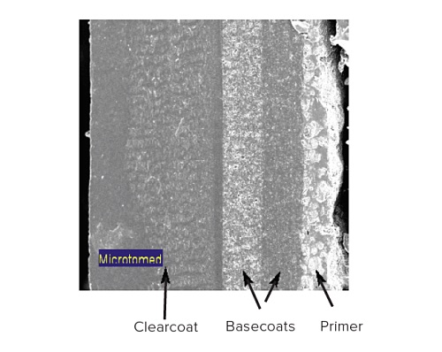 그림 12 SEMT 이미지는 마이크로톰으로 구분 된 페인트 샘플입니다.