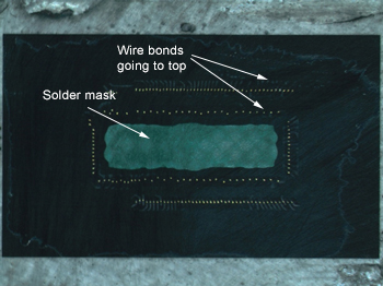 Package Delayering: view of stitch bonds that go to the top of the die surface