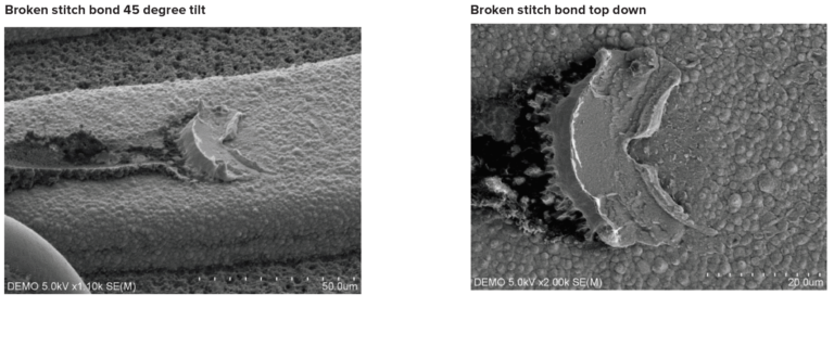 Broken stitch bond 45 degree tilt, Broken stitch bond top down