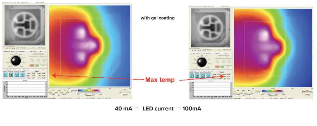 Thermal maps of LEDs as received and with the gel coating removed