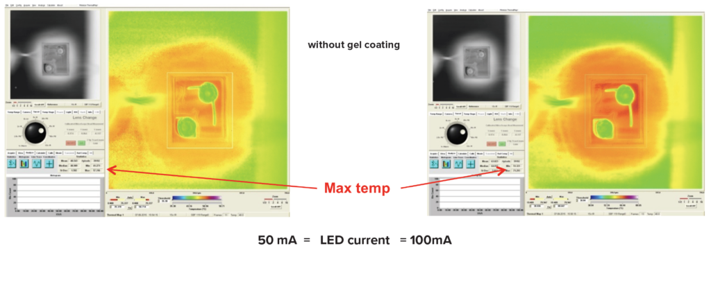 Thermal maps of LEDs as received and with the gel coating removed