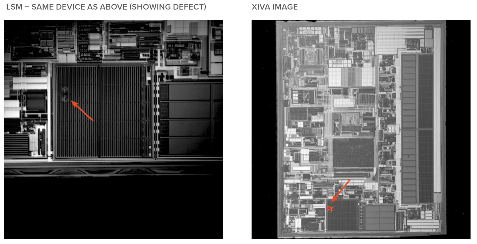 LSM  - 与上面相同的设备（显示缺陷）和XIVA图像