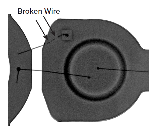 PACKAGE AND WIRE INTEGRITY RTX examination of LED can reveal open wires.